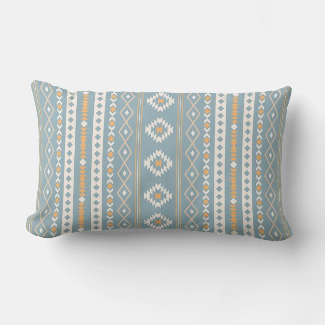 Aztec Cream Orange Blue Mixed Motif V Mönster Lumbarkudde (Framsida)