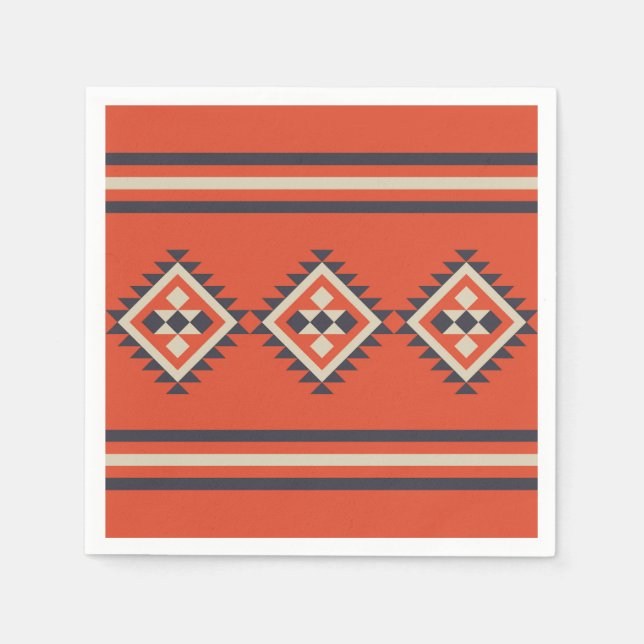 Aztec-design i orange, beige och blå färger  pappersservett (Framsidan)