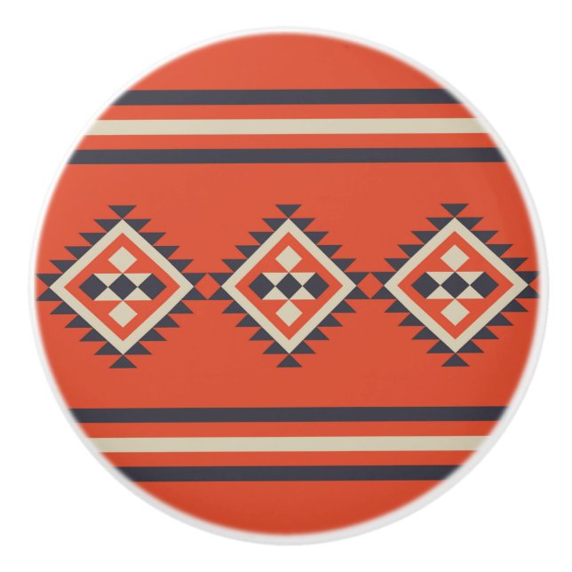 Aztec-design i orange, beige och blue färg knopp (Framsidan)