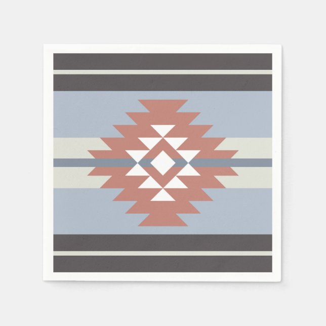 Aztec-design i rosa och blått färg pappersservett (Framsidan)