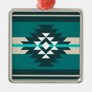 Aztec-design i turkos färg julgransprydnad metall