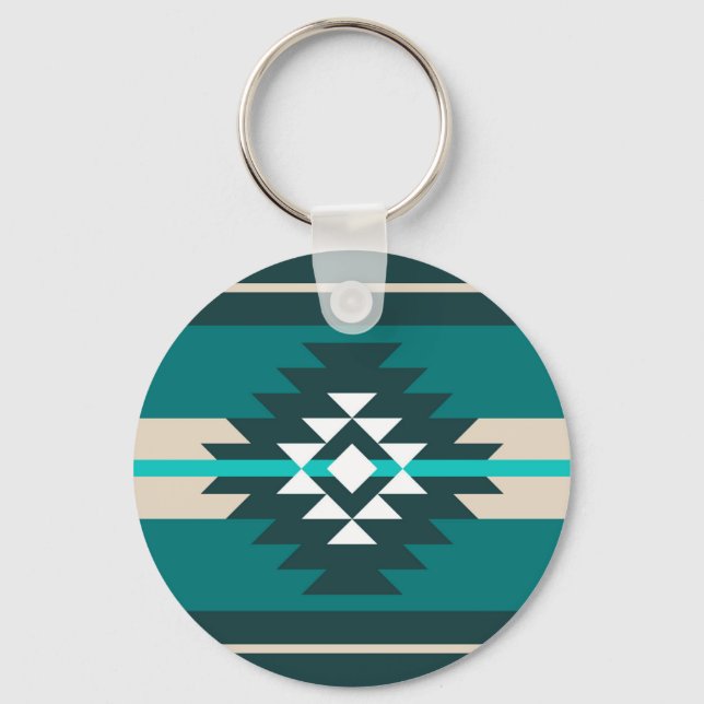 Aztec-design i turkos färg nyckelring (Framsida)