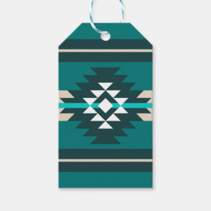 Aztec-design i turkos färg presentetikett