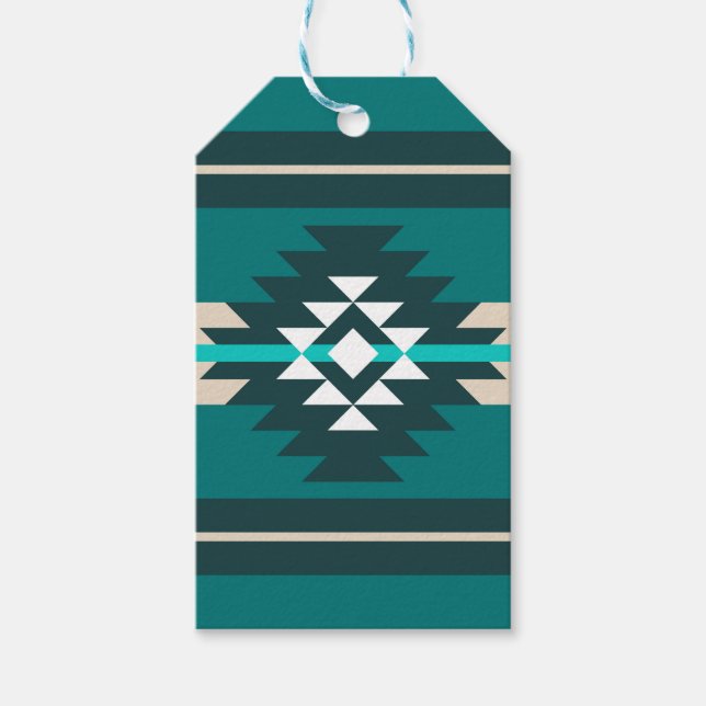 Aztec-design i turkos färg presentetikett (Framsidan)