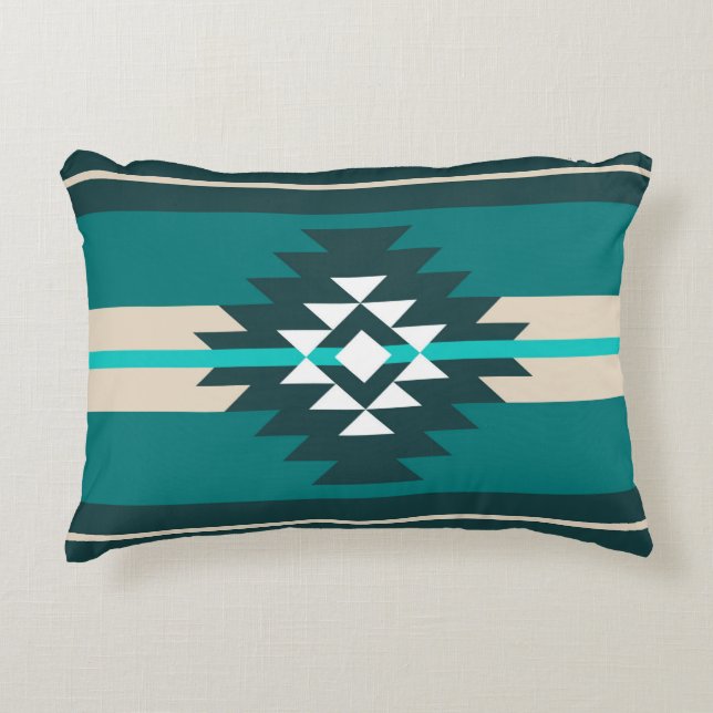 Aztec-design i turkos färg prydnadskudde (Framsidan)