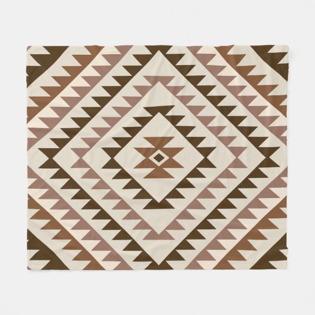 Aztec diamantmotiv design Brun+Crème Fleecefilt (Framsidan (Horisontell))