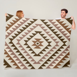 Aztec diamantmotiv design Brun+Crème Fleecefilt