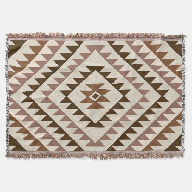 Aztec diamantmotiv design Brun+Kräm Filt (Framsidan)