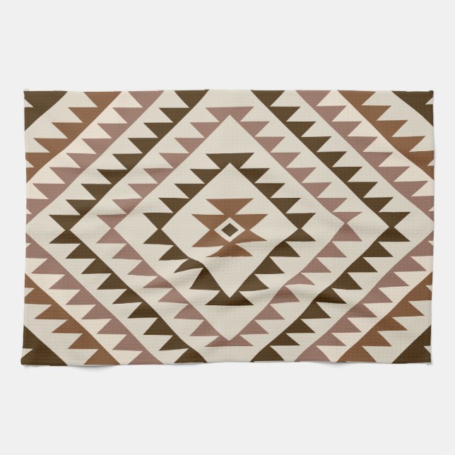 Aztec diamantmotiv design Brun + kräm Kökshandduk (Horisontell)