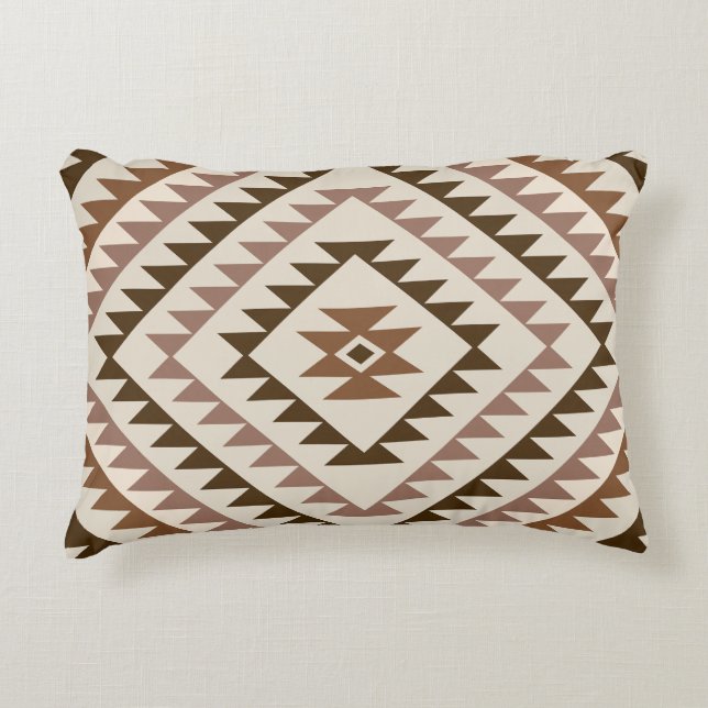 Aztec diamantmotivdesign Brun+Kräm Prydnadskudde (Framsidan)
