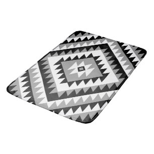 Aztec Diamond Motif Design Black White Grått Badrumsmatta