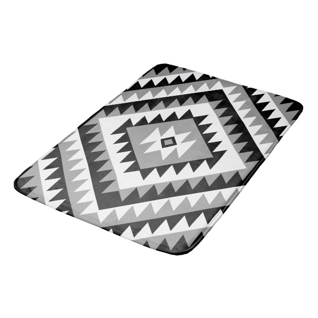 Aztec Diamond Motif Design Black White Grått Badrumsmatta (Vinklad)