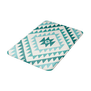Aztec Diamond Motif Design Teals & Cream Badrumsmatta