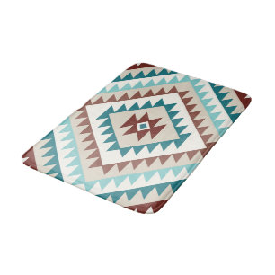 Aztec Diamond Motif Design Teals Creams Badrumsmatta