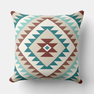 Aztec Diamond Motif Design Teals Creams Kudde