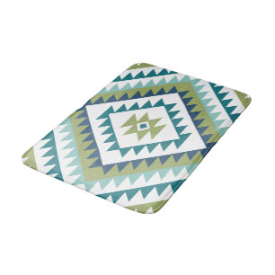 Aztec Diamond Motif Design Teals Lime Blue White Badrumsmatta