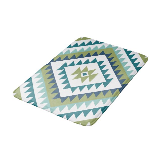 Aztec Diamond Motif Design Teals Lime Blue White Badrumsmatta (Vinklad)