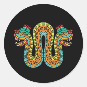 Aztec Dubbla Heawn Serpent Snake Mexico Art Runt Klistermärke