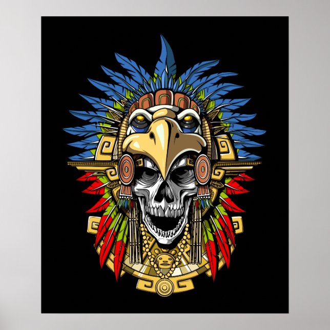 Aztec Eagle Skull Native Indian Warrior Mask Poster (Framsidan)