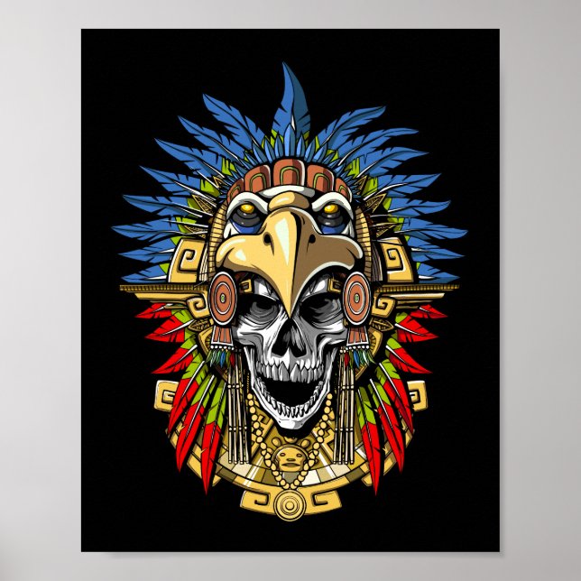 Aztec Eagle Skull Native Indian Warrior Mask Poster (Framsidan)