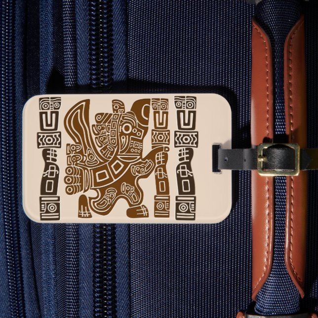 Aztec Eagle Warrior Tribal Ancient Art Bagagebricka (Framsida Insitu 4)