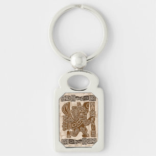 Aztec Eagle Warrior Tribal Ancient Art Rektangulärt Silverfärgad Nyckelring
