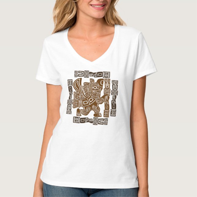 Aztec Eagle Warrior Tribal Ancient Art T Shirt (Framsida)