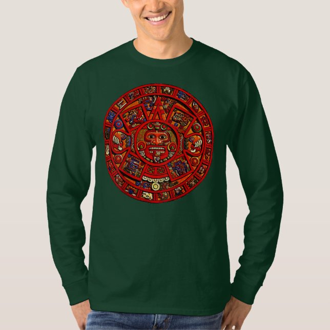 Aztec eller Mayan Calendar Design på BACK Maya Man T Shirt (Framsida)
