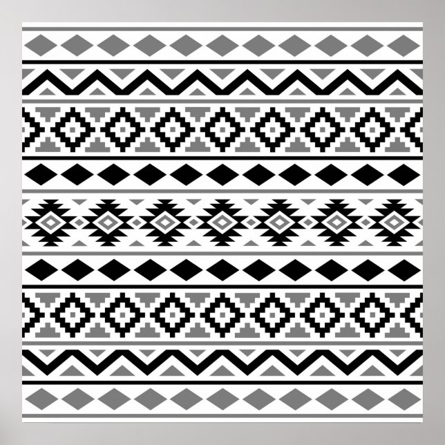 Aztec Essence Mönster III Black White Grått Poster (Framsidan)