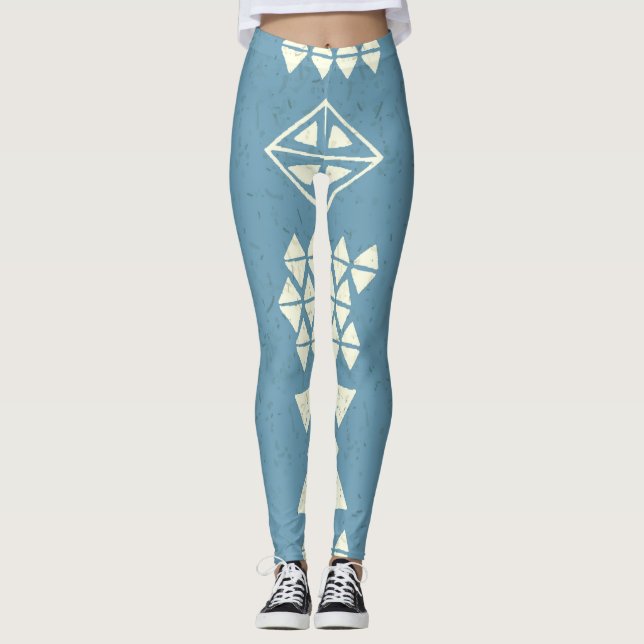 Aztec Ethnic: Blue Geometric Seamless. Leggings (Framsida)