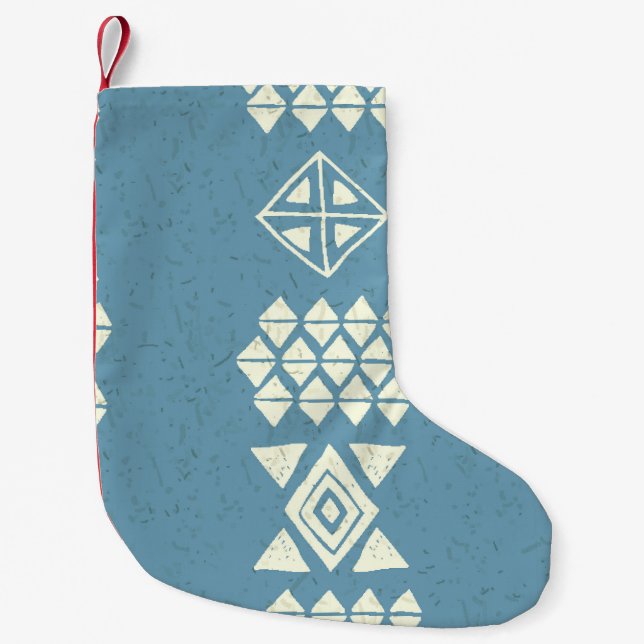 Aztec Ethnic: Blue Geometric Seamless. Liten Julstrumpa (Framsidan)