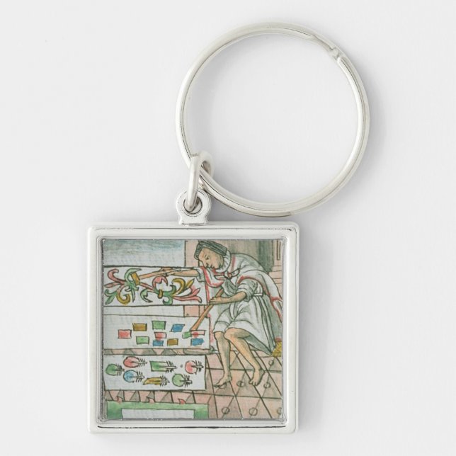 Aztec fjäderhantverkare fyrkantig silverfärgad nyckelring (Framsidan)