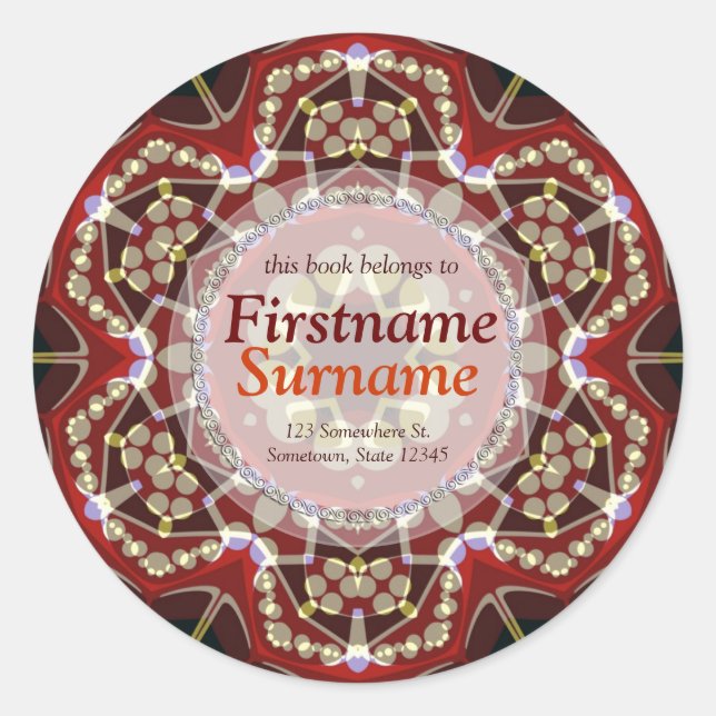 Aztec Geometric Art Bookplåtsetikett Runt Klistermärke (Framsida)