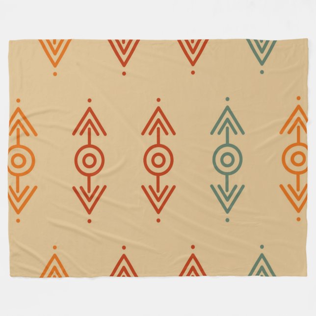 Aztec Geometric Blue and Orange Tribal Southwester Fleecefilt (Framsidan (Horisontell))