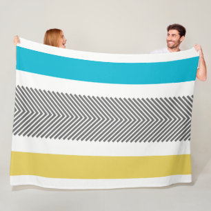 Aztec Geometric Blue Gult Abstrakt Pil Mönster Fleecefilt