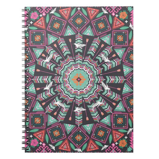 Aztec Geometric: Colorful Circle Mönster Anteckningsbok (Framsidan)