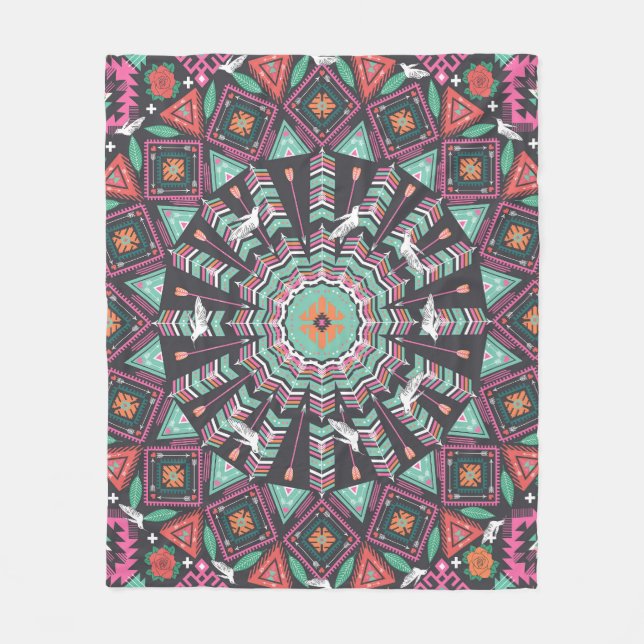 Aztec Geometric: Colorful Circle Mönster Fleecefilt (Framsidan)