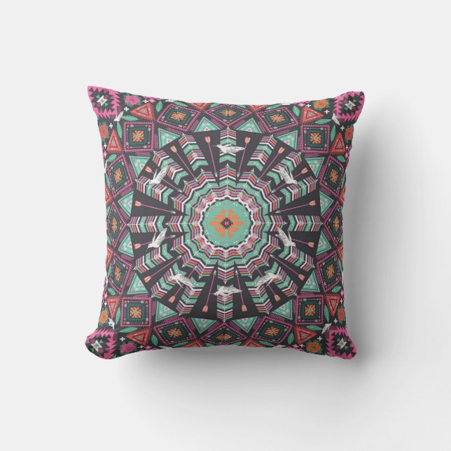 Aztec Geometric: Colorful Circle Mönster Kudde (Framsida)