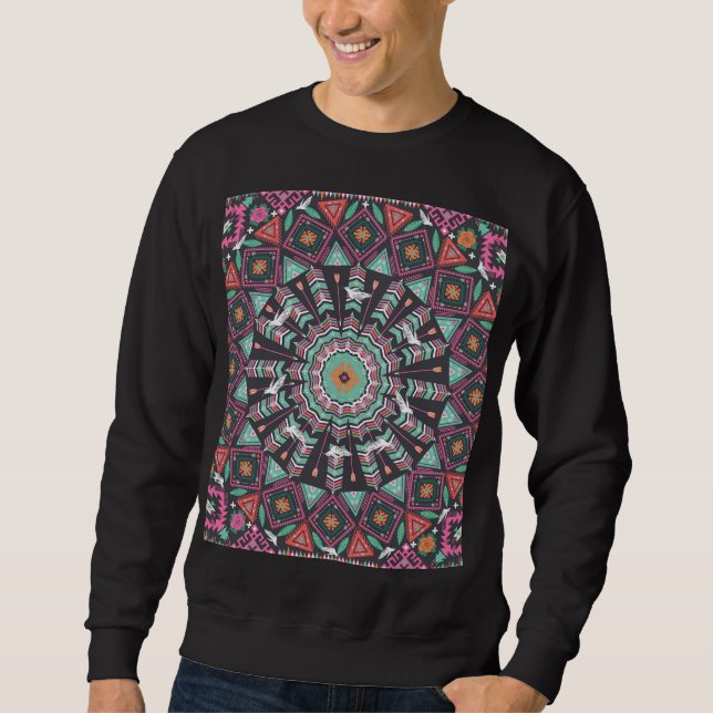 Aztec Geometric: Colorful Circle Mönster Lång Ärmad Tröja (Framsida)