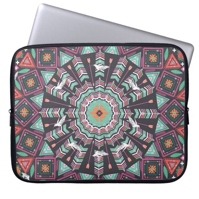 Aztec Geometric: Colorful Circle Mönster Laptop Fodral (Framsidan)