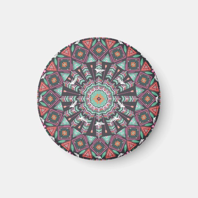 Aztec Geometric: Colorful Circle Mönster Magnet (Framsidan)