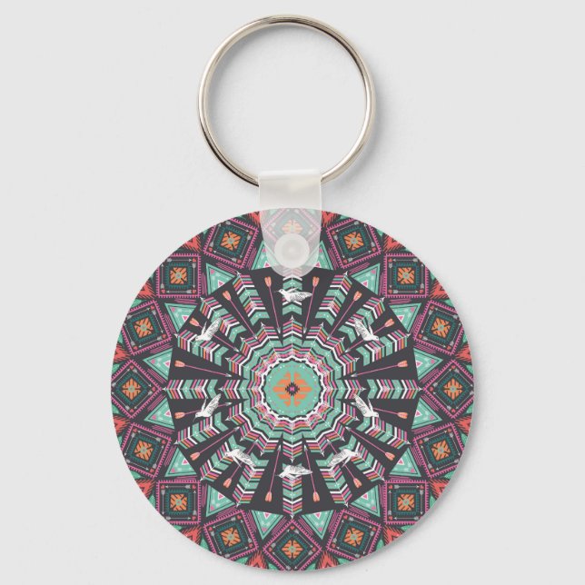 Aztec Geometric: Colorful Circle Mönster Nyckelring (Framsida)