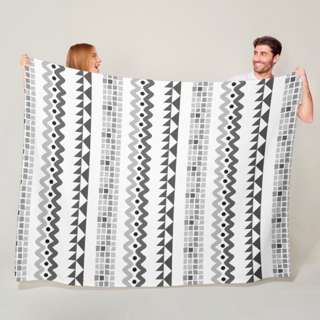 Aztec Geometric Grått Abstrakt Mönster Fleecefilt (På plats)