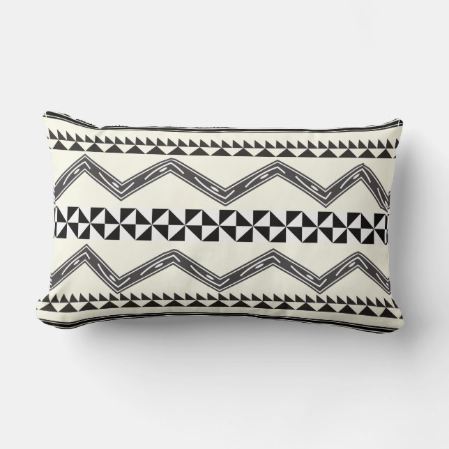 Aztec Geometric Grått Abstrakt Mönster Lumbarkudde (Framsida)