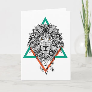 Aztec Geometric Lejonare Porträtt Kort