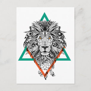 Aztec Geometric Lejonare Porträtt Vykort