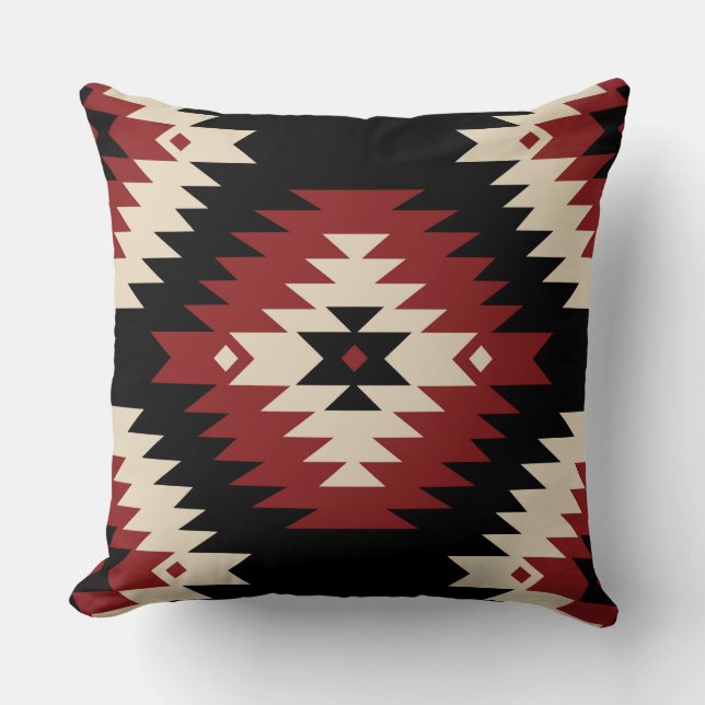 Aztec, Geometric Red, Black and Beige Kudde (Framsida)