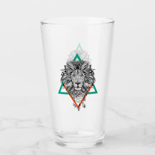 Aztec geometriskt lejont porträtt glaskopp