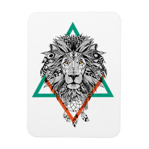 Aztec geometriskt lejont porträtt magnet