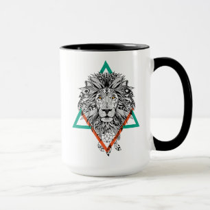 Aztec geometriskt lejont porträtt mugg